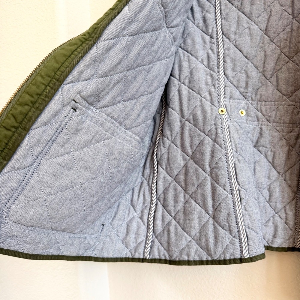 J.Crew Womens Olive Green Quilted Field Barn Jacket XLT Cotton Gold Snaps - Picture 4 of 15